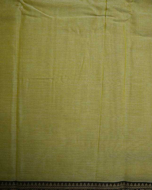 Narayanapet Mercerized Cotton Saree in Elegant Pastel Lemon Yellow with Traditional Elephant-Peacock Border | Soft Finish & Lightweight Drape