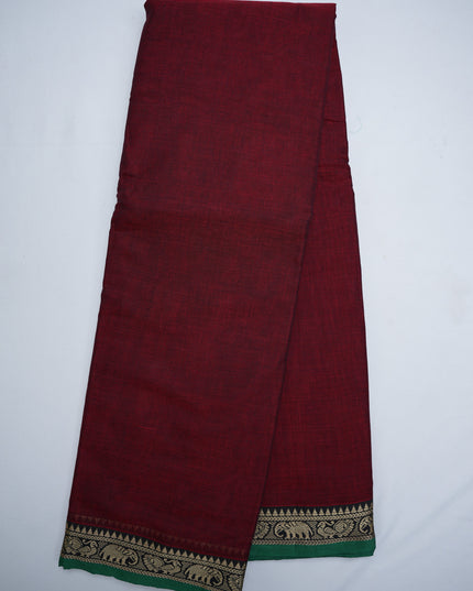 Premium Narayanapet Mercerized Cotton Saree in Rich Maroon Red with Traditional Small Border | Soft Finish & Lightweight Drape