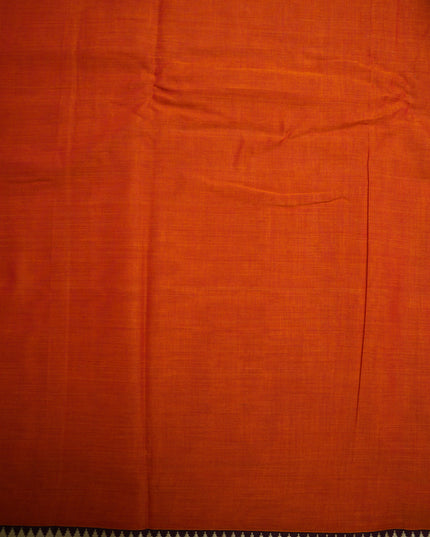 Premium Narayanapet Mercerized Cotton Saree in Vibrant Tangerine Orange with Traditional Elephant-Peacock Border | Soft Finish & Lightweight Drape