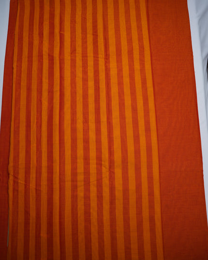 Premium Narayanapet Mercerized Cotton Saree in Vibrant Tangerine Orange with Traditional Elephant-Peacock Border | Soft Finish & Lightweight Drape