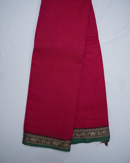 Premium Narayanapet Mercerized Cotton Saree in Vibrant Rani Pink with Traditional Small Border | Soft Finish & Lightweight Drape