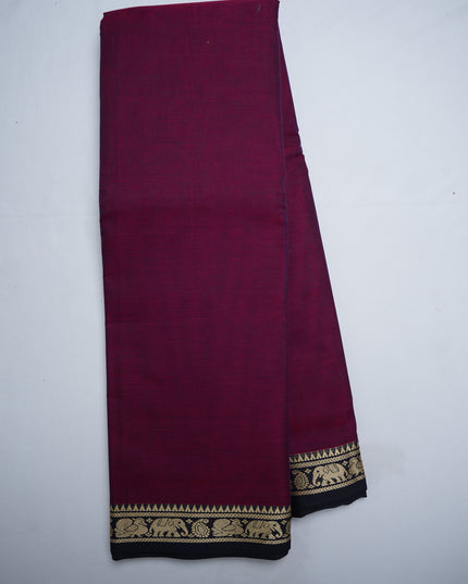 Premium Narayanapet Mercerized Cotton Saree in Rich Magenta Pink with Traditional Elephant-Peacock Border | Soft Finish & Lightweight Drape