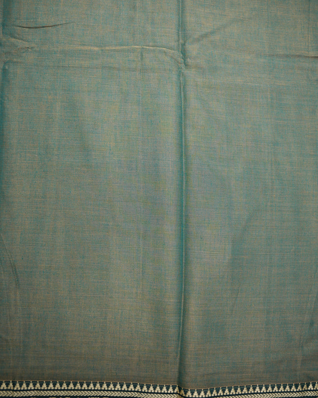 Narayanapet Mercerized Cotton Saree in Elegant Olive Green with Traditional Elephant-Peacock Border | Soft Finish & Lightweight Drape
