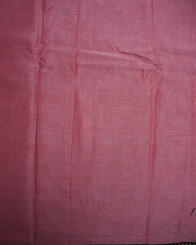 Narayanapet Mercerized Cotton Saree in Elegant Baby Pink with Traditional Elephant-Peacock Border | Soft Finish & Lightweight Drape