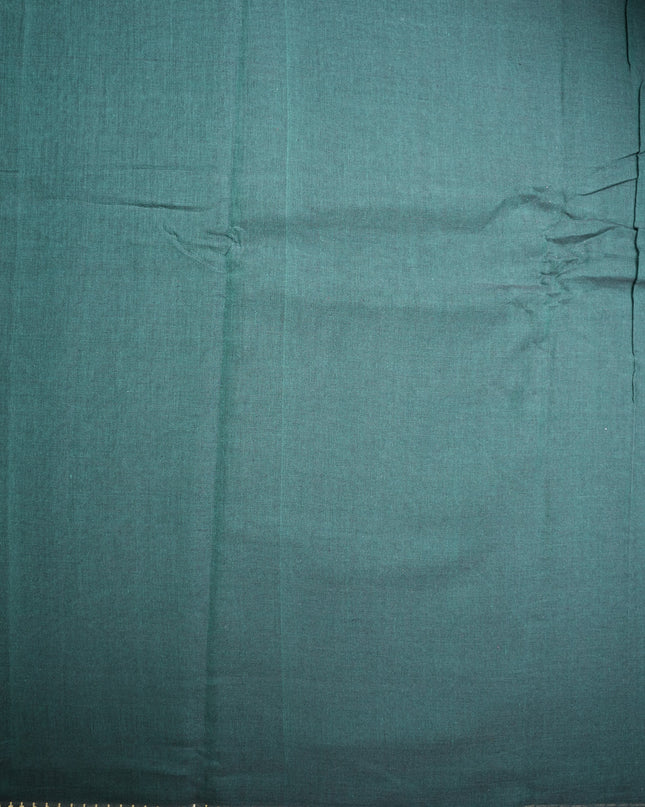 Narayanapet Mercerized Cotton Saree in Deep Bottle Green with Traditional Elephant-Peacock Border | Soft Finish & Lightweight Drape