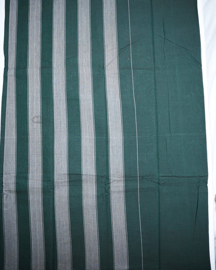Narayanapet Mercerized Cotton Saree in Deep Bottle Green with Traditional Elephant-Peacock Border | Soft Finish & Lightweight Drape