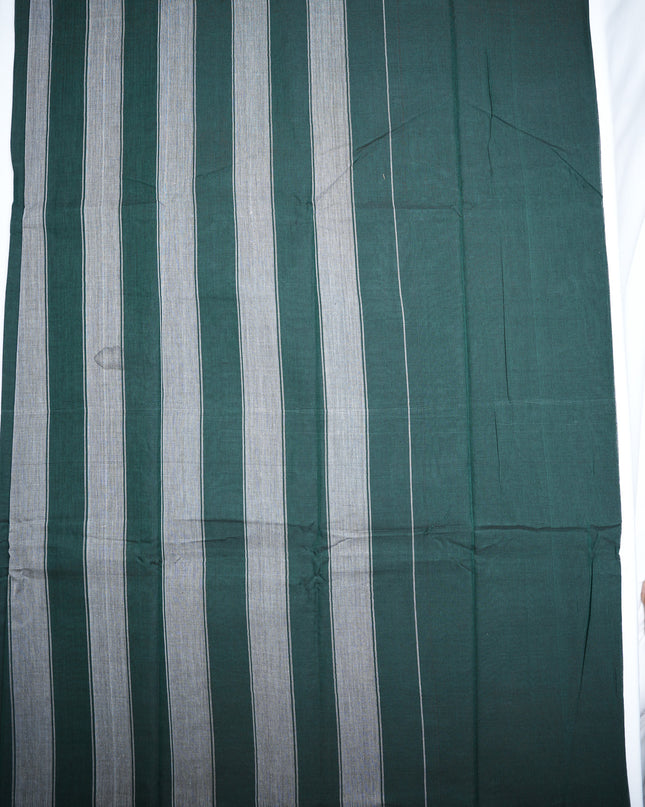 Narayanapet Mercerized Cotton Saree in Deep Bottle Green with Traditional Elephant-Peacock Border | Soft Finish & Lightweight Drape