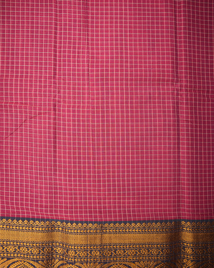Narayanapet Mercerized Cotton Saree in Deep Maroon Checks with Traditional Border | Soft Finish & Lightweight Drape