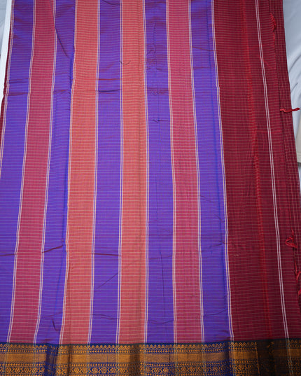 Narayanapet Mercerized Cotton Saree in Deep Maroon Checks with Traditional Border | Soft Finish & Lightweight Drape