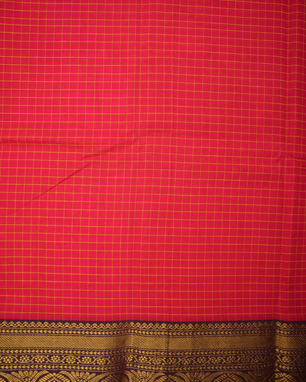 Narayanapet Mercerized Cotton Saree in Bright Crimson Red Checks with Traditional Border | Soft Finish & Lightweight Drape