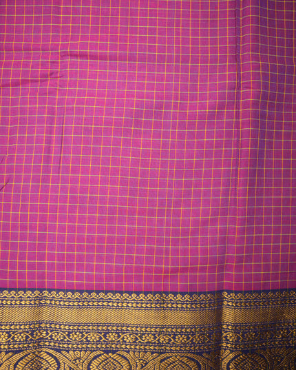 Narayanapet Mercerized Cotton Saree in Rich Magenta Purple Checks with Traditional Border | Soft Finish & Lightweight Drape