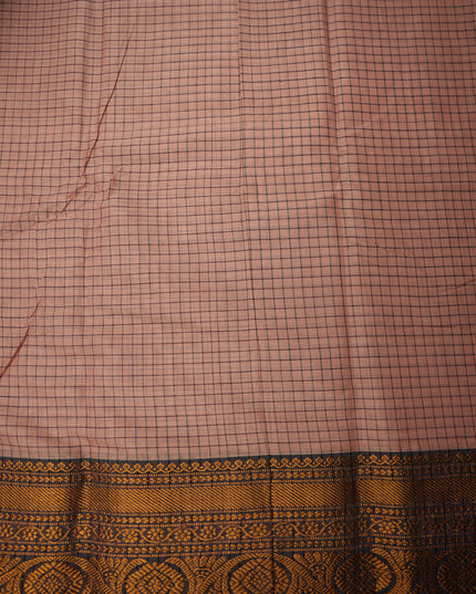 Narayanapet Mercerized Cotton Saree in Soft Beige Checks with Traditional Border | Soft Finish & Lightweight Drape