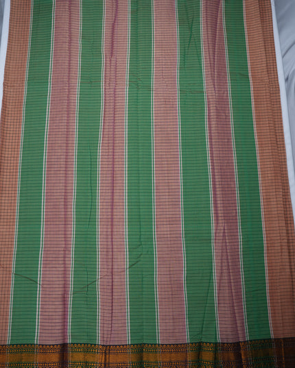 Narayanapet Mercerized Cotton Saree in Soft Beige Checks with Traditional Border | Soft Finish & Lightweight Drape