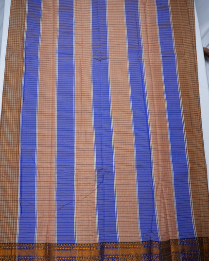 Narayanapet Mercerized Cotton Saree in Warm Sand Beige Checks with Traditional Border | Soft Finish & Lightweight Drape