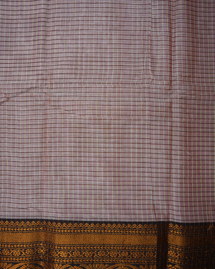 Narayanapet Mercerized Cotton Saree in Soft Ash Grey Checks with Traditional Border | Soft Finish & Lightweight Drape