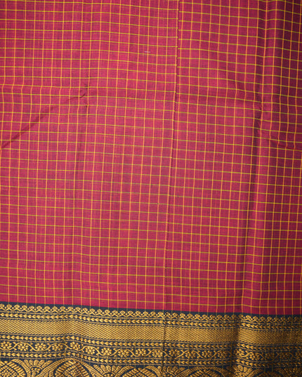 Narayanapet Mercerized Cotton Saree in Rich Maroon Checks with Traditional Border | Soft Finish & Lightweight Drape