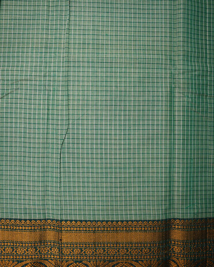 Narayanapet Mercerized Cotton Saree in Soft Olive Green Checks with Traditional Border | Soft Finish & Lightweight Drape