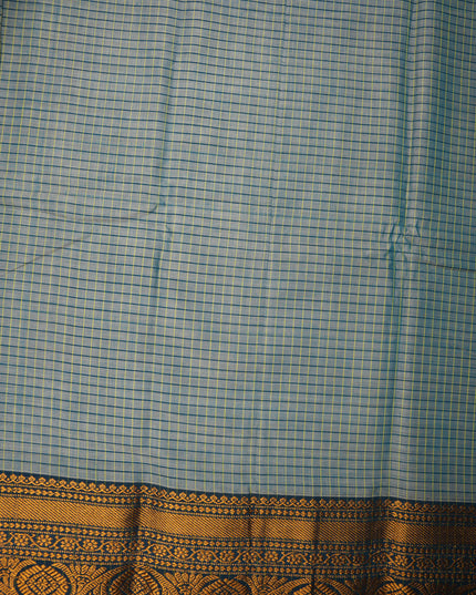 Narayanapet Mercerized Cotton Saree in Sage Grey Checks with Traditional Border | Soft Finish & Lightweight Drape