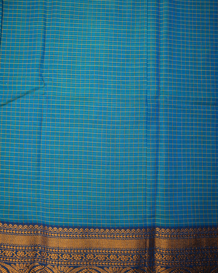 Narayanapet Mercerized Cotton Saree in Teal Blue Checks with Traditional Border | Soft Finish & Lightweight Drape