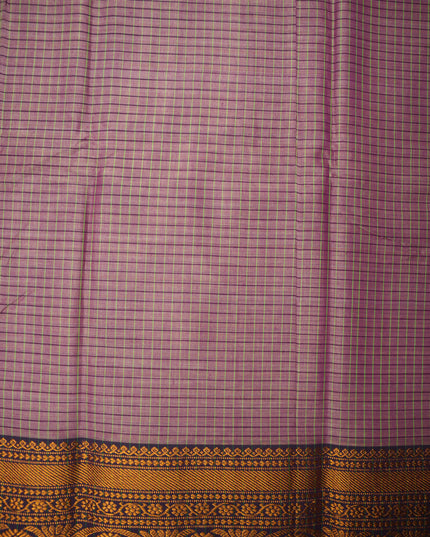 Narayanapet Mercerized Cotton Saree in Dusty Mauve Checks with Traditional Border | Soft Finish & Lightweight Drape