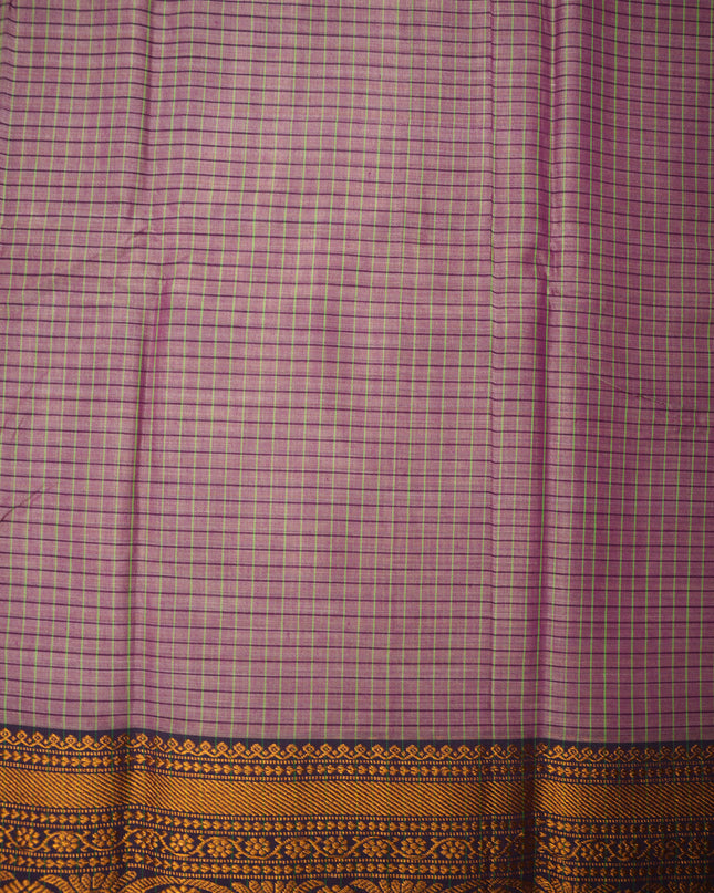 Narayanapet Mercerized Cotton Saree in Dusty Mauve Checks with Traditional Border | Soft Finish & Lightweight Drape