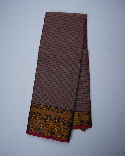 Narayanapet Mercerized Cotton Saree in Dusty Mauve Checks with Traditional Border | Soft Finish & Lightweight Drape