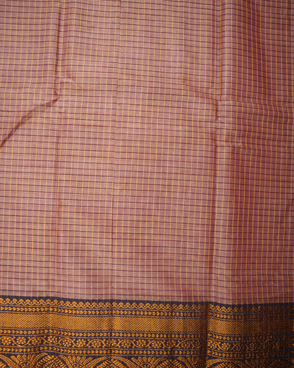Narayanapet Mercerized Cotton Saree in Cocoa Brown Checks with Traditional Border | Soft Finish & Lightweight Drape