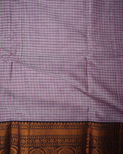 Narayanapet Mercerized Cotton Saree in Elegant Dusty Lilac Checks with Traditional Border | Soft Finish & Lightweight Drape