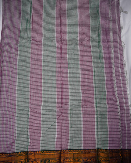Narayanapet Mercerized Cotton Saree in Elegant Dusty Lilac Checks with Traditional Border | Soft Finish & Lightweight Drape