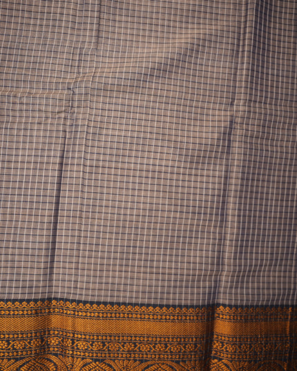 Narayanapet Mercerized Cotton Saree in Elegant Taupe Brown Checks with Traditional Border | Soft Finish & Lightweight Drape