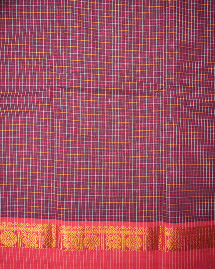 Narayanapet Mercerized Cotton Saree in Rich Wine Maroon Checks with Contrast Emerald Green Border | Soft Finish & Lightweight Drape