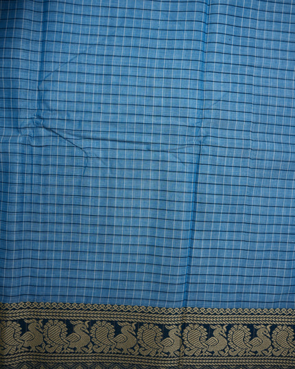 Narayanapet Mercerized Cotton Saree in Elegant Sky Blue Checks with Traditional Border | Soft Finish & Lightweight Drape