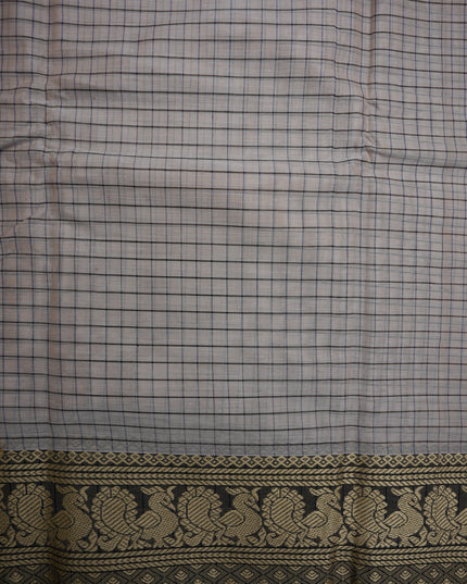 Narayanapet Mercerized Cotton Saree in Elegant Cream Beige Checks with Traditional Border | Soft Finish & Lightweight Drape