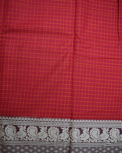 Narayanapet Mercerized Cotton Saree in Vibrant Rani Pink Checks with Traditional Border | Soft Finish & Lightweight Drape