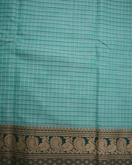 Narayanapet Mercerized Cotton Saree in Elegant Mint Green Checks with Traditional Border | Soft Finish & Lightweight Drape