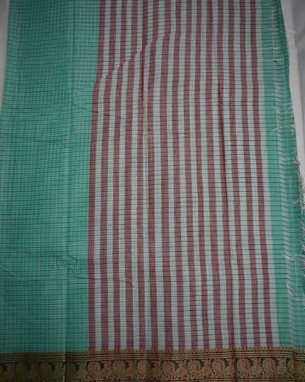 Narayanapet Mercerized Cotton Saree in Elegant Mint Green Checks with Traditional Border | Soft Finish & Lightweight Drape