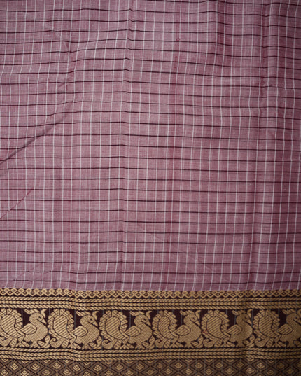 Narayanapet Mercerized Cotton Saree in Elegant Dusty Mauve Checks with Traditional Border | Soft Finish & Lightweight Drape