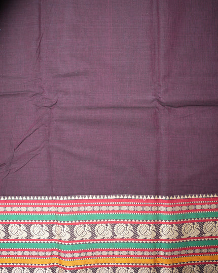 Elegant Peacock Zari Border | Soft Finish & Lightweight Drape  Narayanapet Mercerized Cotton Saree in Deep Wine Maroon with Traditional Peacock Zari Border | Soft Finish & Lightweight Drape