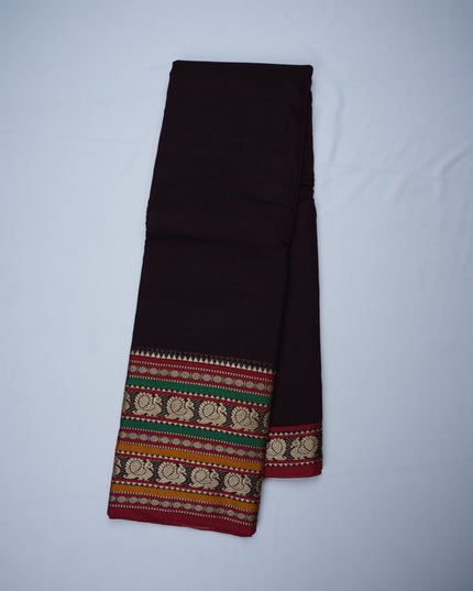 Elegant Peacock Zari Border | Soft Finish & Lightweight Drape  Narayanapet Mercerized Cotton Saree in Deep Wine Maroon with Traditional Peacock Zari Border | Soft Finish & Lightweight Drape