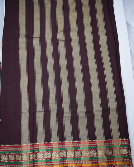 Elegant Peacock Zari Border | Soft Finish & Lightweight Drape  Narayanapet Mercerized Cotton Saree in Deep Wine Maroon with Traditional Peacock Zari Border | Soft Finish & Lightweight Drape