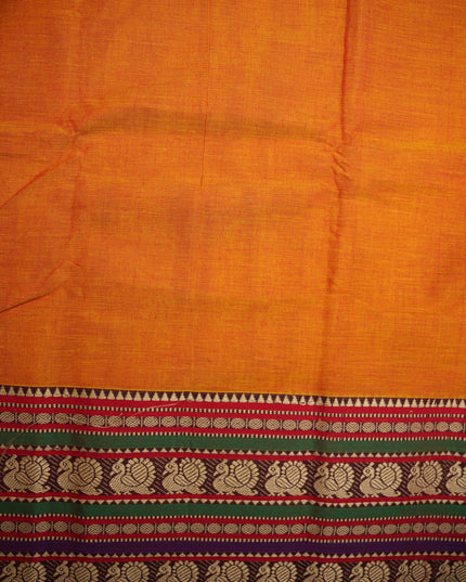 Narayanapet Mercerized Cotton Saree in Vibrant Marigold Orange with Traditional Border | Soft Finish & Lightweight Drape