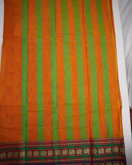 Narayanapet Mercerized Cotton Saree in Vibrant Marigold Orange with Traditional Border | Soft Finish & Lightweight Drape