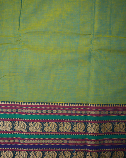 Narayanapet Mercerized Cotton Saree in Elegant Parrot Green with Traditional Border | Soft Finish & Lightweight Drape