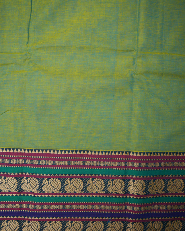 Narayanapet Mercerized Cotton Saree in Elegant Parrot Green with Traditional Border | Soft Finish & Lightweight Drape