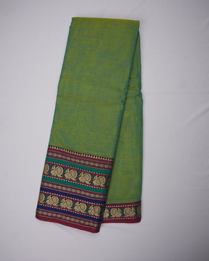 Narayanapet Mercerized Cotton Saree in Elegant Parrot Green with Traditional Border | Soft Finish & Lightweight Drape