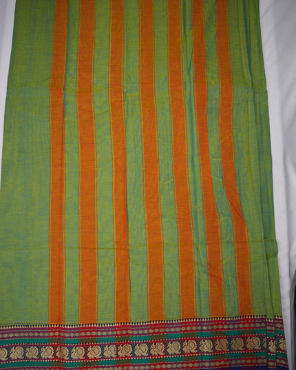 Narayanapet Mercerized Cotton Saree in Elegant Parrot Green with Traditional Border | Soft Finish & Lightweight Drape