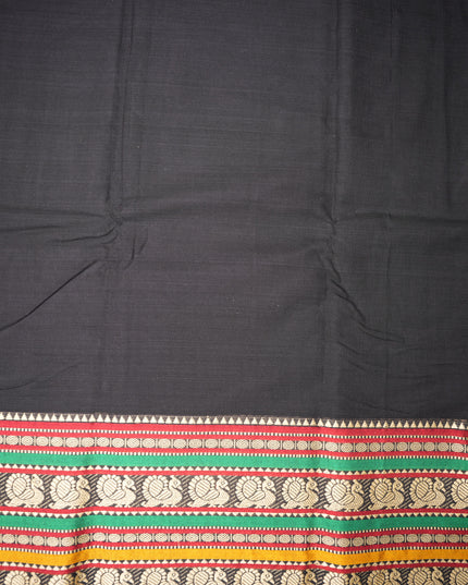 Narayanapet Mercerized Cotton Saree in Elegant Classic Black with Traditional Border | Soft Finish & Lightweight Drape