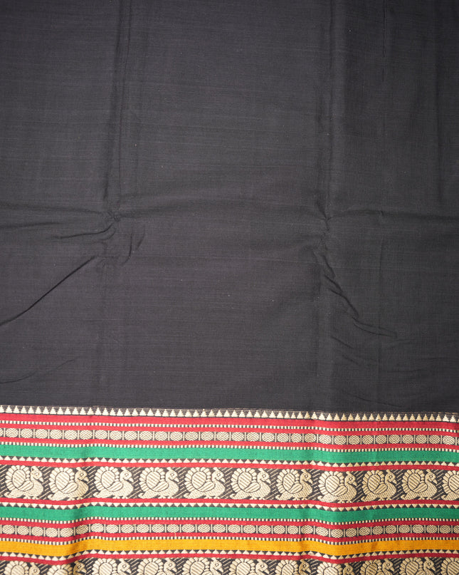 Narayanapet Mercerized Cotton Saree in Elegant Classic Black with Traditional Border | Soft Finish & Lightweight Drape