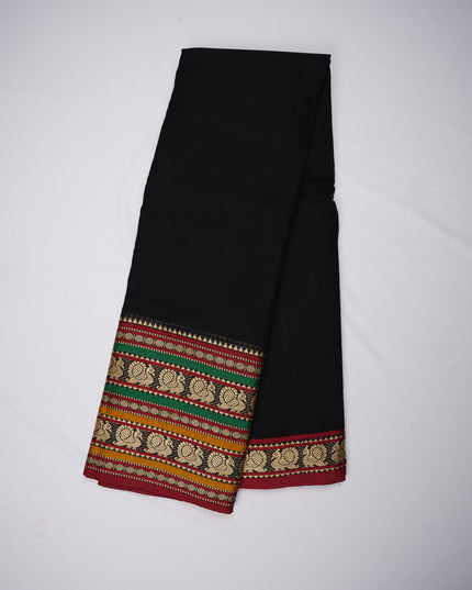 Narayanapet Mercerized Cotton Saree in Elegant Classic Black with Traditional Border | Soft Finish & Lightweight Drape