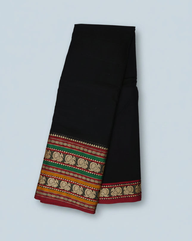 Narayanapet Mercerized Cotton Saree in Elegant Classic Black with Traditional Border | Soft Finish & Lightweight Drape